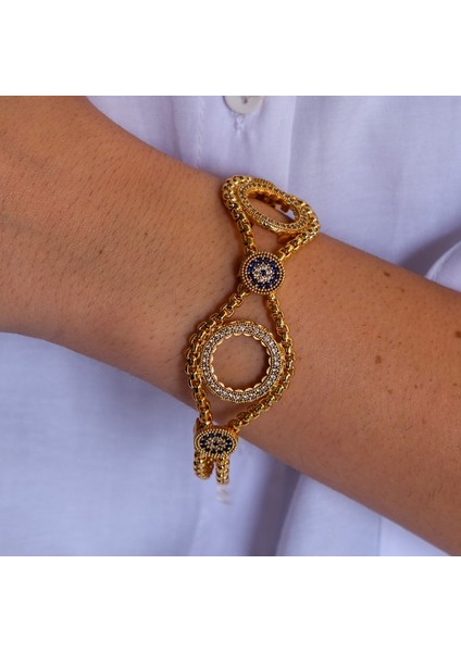 İki Çeyrekli Çerçeve Bileklik Çelik Altın Kaplama BLK-1065