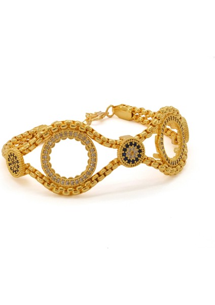 İki Çeyrekli Çerçeve Bileklik Çelik Altın Kaplama BLK-1065