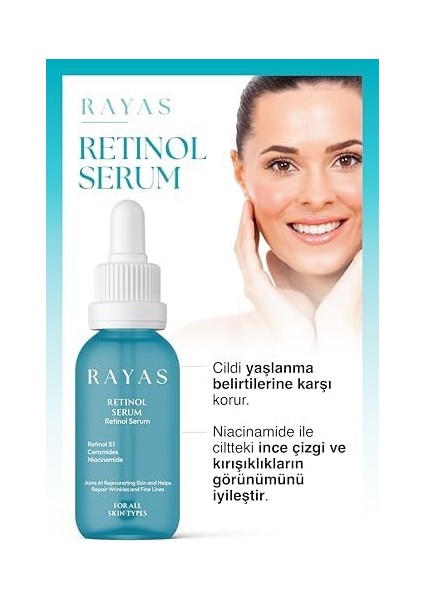 Rayas Kırışıklık ve Yaşlanma Karşıtı Aydınlatıcı Retinol Serum Ascorbıc Acıd,%1 Retinol & Ceramides 30 ml modelleri