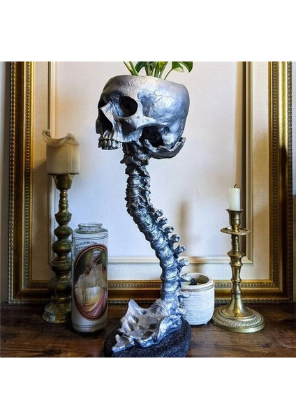 Reçine Kafatası Saksı ve Omurga Standı Seti, Poli Reçine Kafatasları Saksı, Cadılar Bayramı Dekorasyonu Retro Insan Kafatası Başı Çiçek, Siyah (Yurt Dışından) modelleri