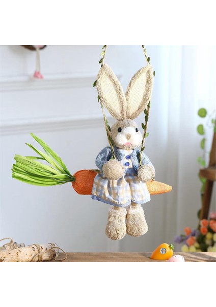 Paskalya Hasır Tavşanı Heykelciği, Havuç Salıncağında Hasır Tavşan, Paskalya Tatil Evi Dekoru Için Tavşan Heykeli Askılı Süsü (Yurt Dışından) modelleri