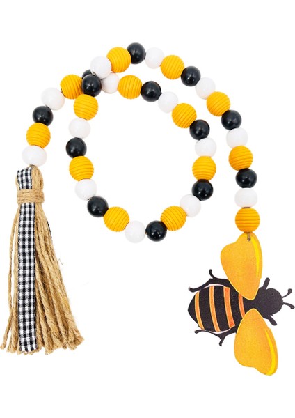 Püsküllü Arı Ahşap Boncuk Çelengi, Katmanlı Tepsi Için Ilkbahar Yaz Ahşap Boncuk Çelengi Rustik Çiftlik Evi Ev Dekorasyonları (Yurt Dışından)