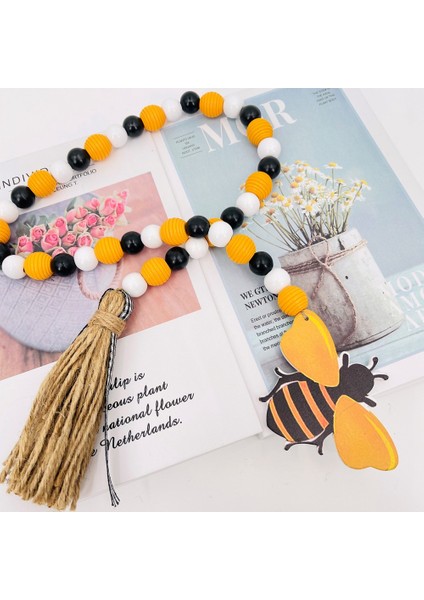 Püsküllü Arı Ahşap Boncuk Çelengi, Katmanlı Tepsi Için Ilkbahar Yaz Ahşap Boncuk Çelengi Rustik Çiftlik Evi Ev Dekorasyonları (Yurt Dışından) modelleri