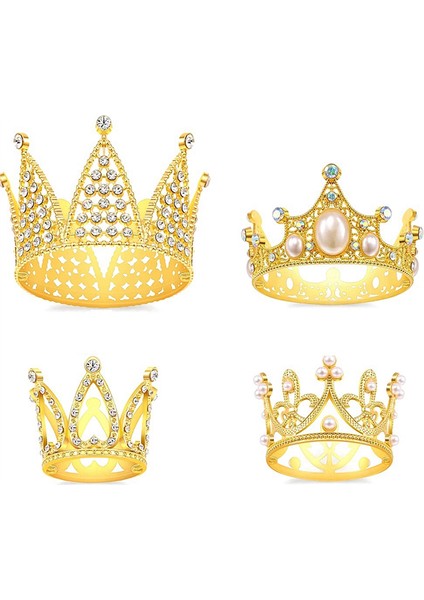 4 Adet Altın Taç Pasta Üstü Prenses Taç Pasta Süslemeleri Doğum Günü, Düğün, Parti ve Bebek Duşu Tacı (Yurt Dışından)
