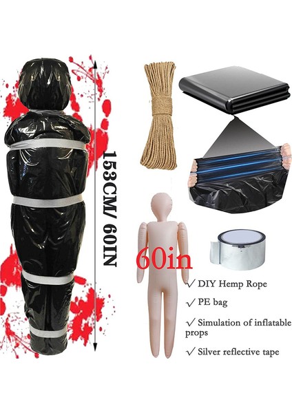 59 Inç Cadılar Bayramı Ceset Aksesuarları Seti Bahçe Ürkütücü Kefen Dekorasyonu Korku Kanlı Çanta Perili Ev Asılı Dekorasyonlar, B (Yurt Dışından) fırsatları