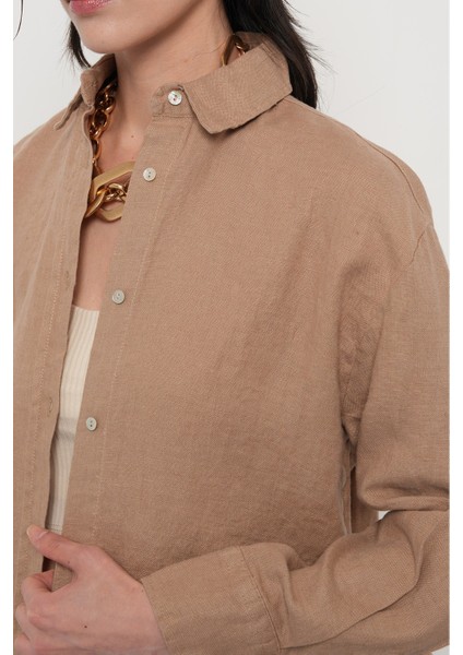 Kadın %100 Keten Yanları Düğme Detaylı Gömlek modelleri
