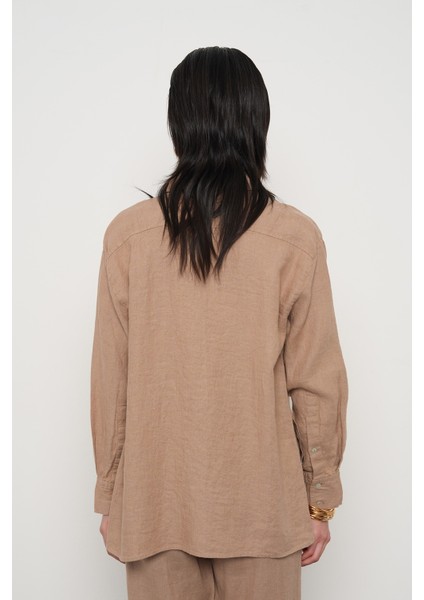 Kadın %100 Keten Yanları Düğme Detaylı Gömlek indirimleri