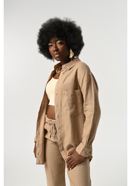 Kadın %100 Keten Tek Cepli Gömlek fiyatları