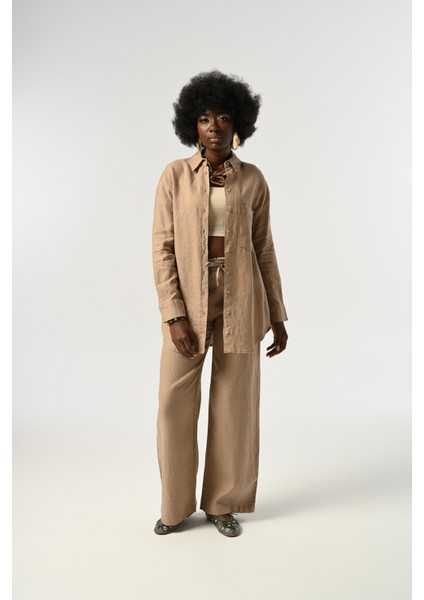 Kadın %100 Keten Tek Cepli Gömlek fırsatları