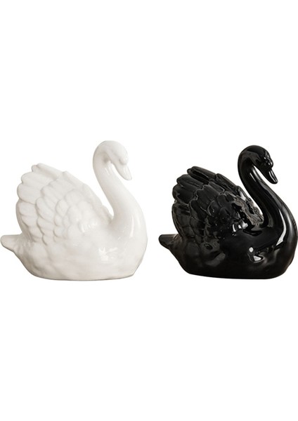 Parça Beyaz Siyah Kuğu Heykel Dekoru, Ev Ofis Dekoru Için Zarif Seramik Kuğu Çift Heykelcik Heykeli (Yurt Dışından)