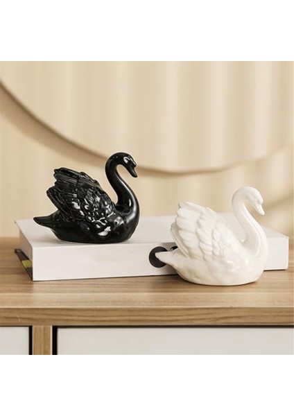 Parça Beyaz Siyah Kuğu Heykel Dekoru, Ev Ofis Dekoru Için Zarif Seramik Kuğu Çift Heykelcik Heykeli (Yurt Dışından) modelleri