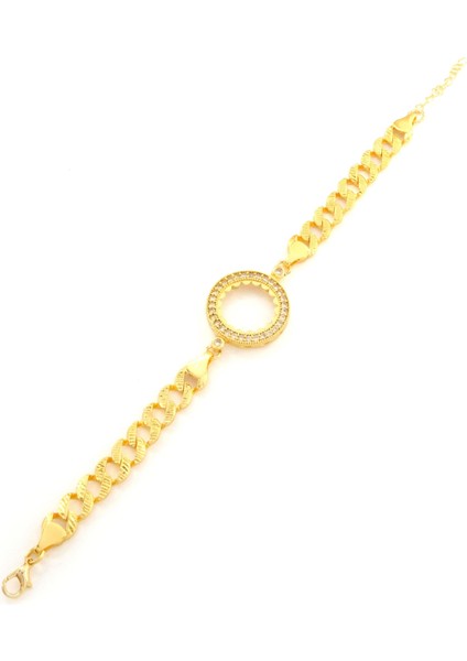 Çeyrek Altın Çerçeve Bileklik Çelik Altın Kaplama Figaro Model BLK-1078