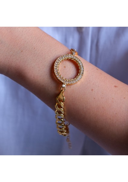 Yarım Altın Çerçeve Bileklik Çelik Altın Kaplama BLK-1077