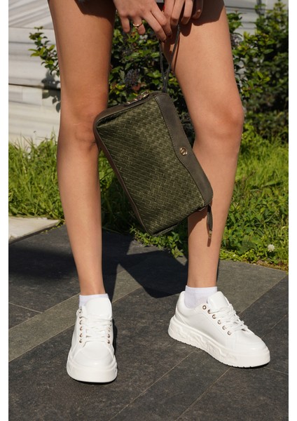 Kadın Sneaker Kalın Desenli Taban Bağcıklı Spor Ayakkabı Bekor Beyaz fiyatları