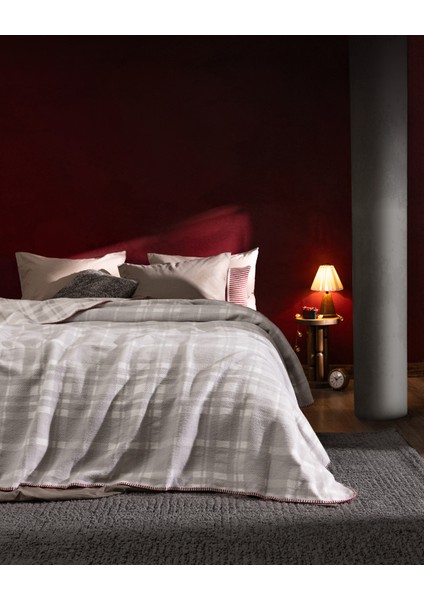 Faureux Çift Kişilik Jakarlı Pamuklu Battaniye - Gri