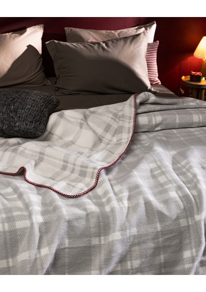 Faureux Çift Kişilik Jakarlı Pamuklu Battaniye - Gri