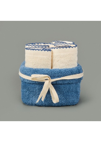 Soft Lina 4'lü Havlu Seti - Ekru / Mavi - 30X40 cm
