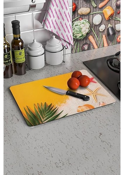 Turuncu Yaz Görünümlü | Cam Kesme Tahtası - Kesim Tablası | 20 x 30 cm fiyatları