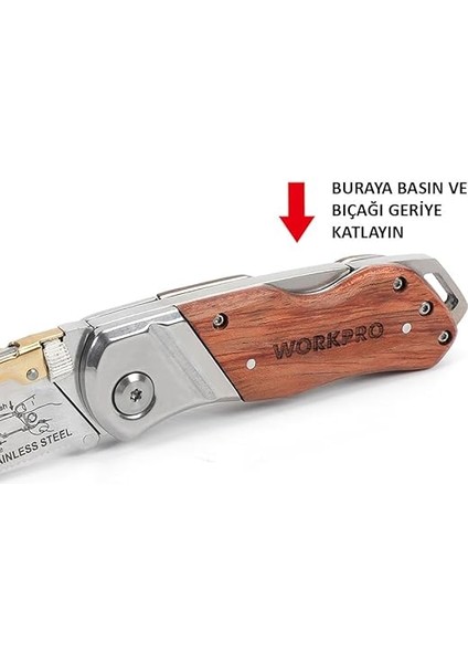 WP211014 Ağır Hizmet Paslanmaz Çelik/ahşap Gövde Katlanır Rötuş Maket Bıçağı + 10 Adet Yedek Bıçak indirimleri