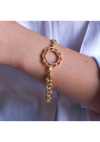 Çeyrek Altın Çerçeve Bileklik Çelik Altın Kaplama Çiçek Figaro Model BLK-1092 indirimleri