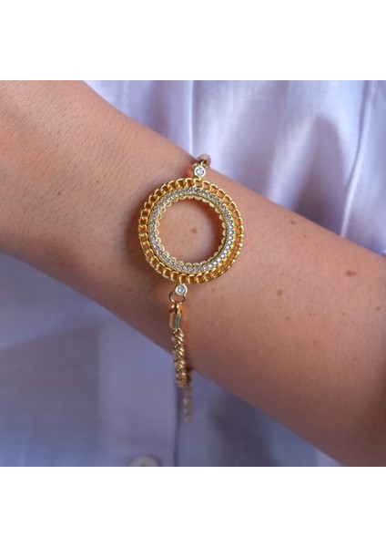 Yarım Altın Çerçeve Bileklik Çelik Altın Kaplama Burgu Model BLK-1079