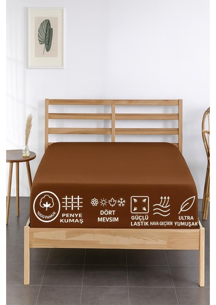 %100 Pamuk Penye Çarşaf-Kahverengi