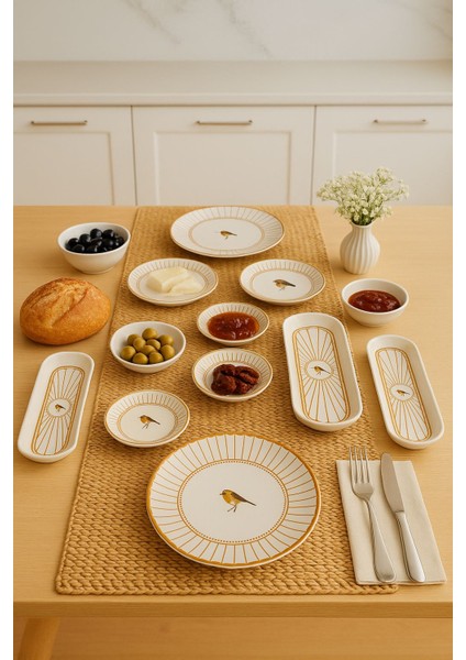 Noah Exclusıve Seramık 6 Kısılık Kuş Desenlı 14 Parca Seramık Kahvaltı Takımı fiyatları