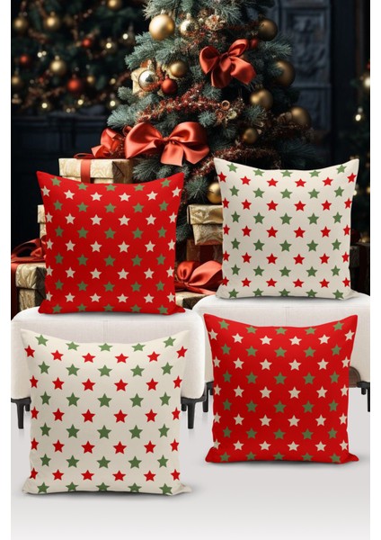 Yılbaşı Serisi Çift Tarafı Dijital Baskılı 4'lü Kırlent Kılıfı Seti (Christmas Noel Cushion Cover)