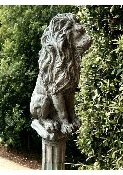 Dekoratif 53CM Eskitme Gri Aslan ve Sütun Set Ev Balkon Bahçe Dekorasyon Bohem Biblo Heykel