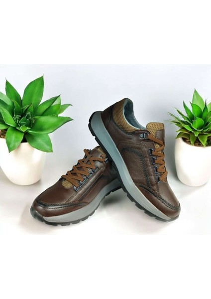 B-1640 Kahve Hakiki Deri Kaymaz Rahat Erkek Casual Ayakkabı