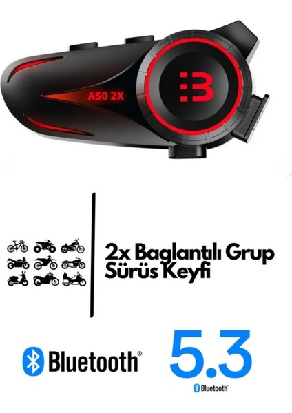 Motorsiklet Bluetooth 5.3 Kulaklık 2x Sürücü Bağlantılı Rgb LED Işıklı Intercom modelleri