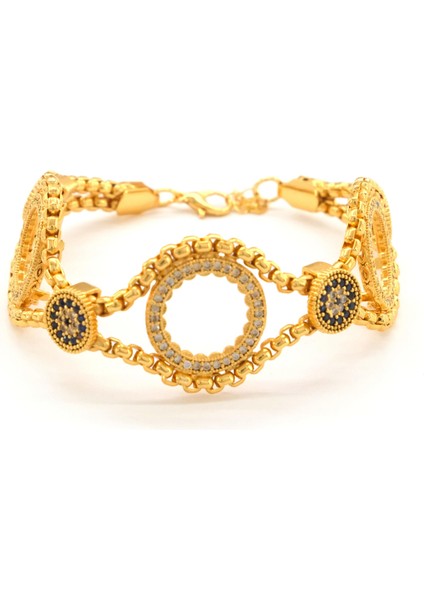 Üç Çeyrekli Çerçeve Bileklik Çelik Altın Kaplama BLK-1088