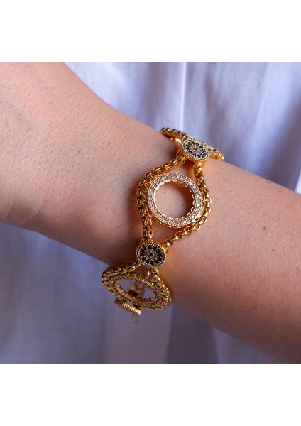 Üç Çeyrekli Çerçeve Bileklik Çelik Altın Kaplama BLK-1088