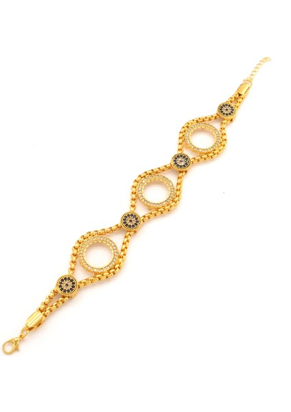 Üç Çeyrekli Çerçeve Bileklik Çelik Altın Kaplama BLK-1088