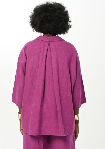 Kadın Düz Renk Tek Cepli %100 Keten Gömlek indirimleri