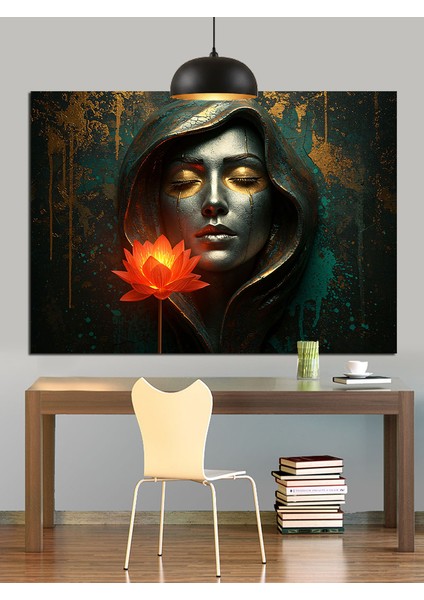 Altın Yapraklı Kadın Portresi Dekoratif Kanvas - Mdf Ahşap Tablo indirimleri