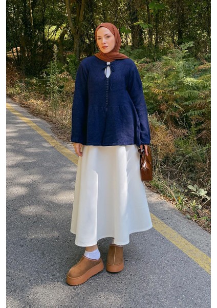 Yaka Bağlama Detaylı Kazak Lacivert