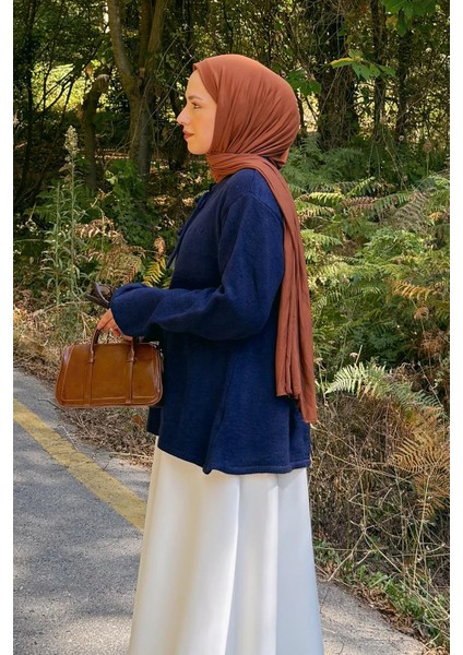 Yaka Bağlama Detaylı Kazak Lacivert fiyatları