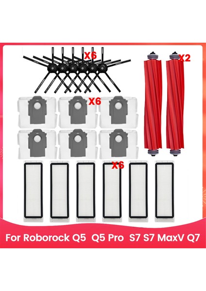 Roborock Q5, Q5 Pro, S7, S7 Maxv, Q7 Robot Süpürge Parçaları Aksesuarları Silindir Yan Fırçalar Toz Torbaları Hepa Filtreleri (Yurt Dışından)