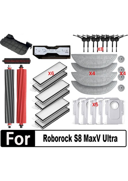 Roborock S8 Maxv Ultra Elektrikli Süpürge Aksesuarları Yedek Parçaları Için 31 Adet Fırça Toz Torbası Filtresi ve Paspas Bezi Seti (Yurt Dışından)