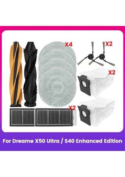 Dreame X50 ULTRA/S40 Enhanced Edition Vakum Ek Parçaları Için 12 Adet Yedek Parça Ana Yan Fırça Filtre Paspas Toz Torbası (Yurt Dışından)