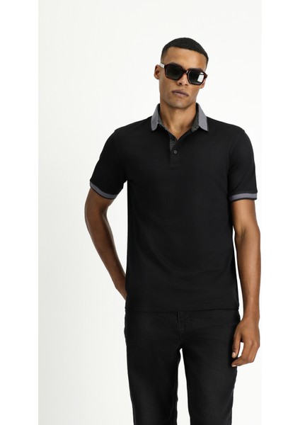 Polo Yaka Regular Fit Desenli Pamuklu Tişört