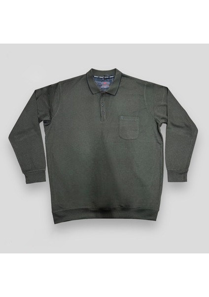 Büyük Beden Polo Yakalı Cepli Düğme Kapama Pamuklu Erkek Kazak