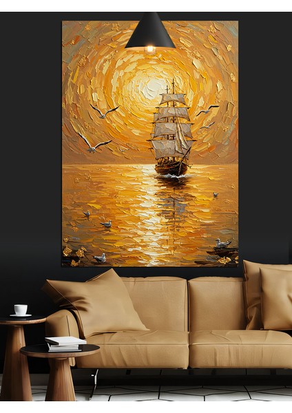 Ufukta Yelkenli Teknelerle Deniz Manzarası Dekoratif Kanvas - Mdf Ahşap Tablo fiyatları