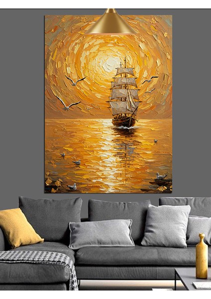 Ufukta Yelkenli Teknelerle Deniz Manzarası Dekoratif Kanvas - Mdf Ahşap Tablo modelleri