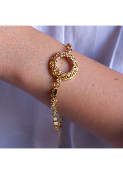 Çeyrek Altın Çerçeve Bileklik Çelik Altın Kaplama İşlemeli Arpa Model BLK-1091