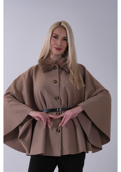 Vizon Önü Düğme Kapamalı Kemerli Yakası Kürklü Panço 47122714.34 fiyatları