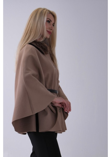 Vizon Önü Düğme Kapamalı Kemerli Yakası Kürklü Panço 47122714.34 fırsatları