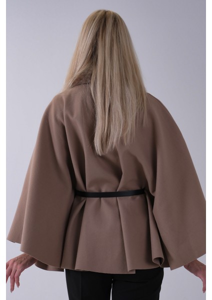 Vizon Önü Düğme Kapamalı Kemerli Yakası Kürklü Panço 47122714.34 indirimleri