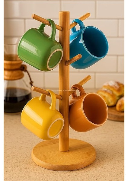 Ahşap Bambu Kupa Bardak Askısı 6'lı Stand Doğal Mutfak Tezgahı Için Kupa Standı Bardak Tutucu Modern Dekoratif Dayanıklı Kolay Kurulumlu Organizer (Yuvarlak) modelleri